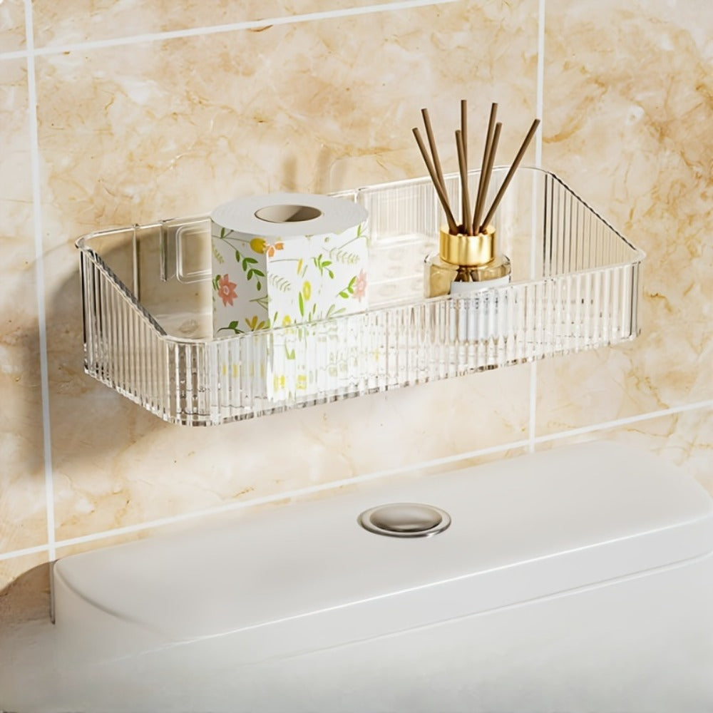 Wall Mounted Bathroom Shelf Storage Rack Organizer - Plastic Hanging Tray Basket Shampoo Shower Gel Holder | Gray Amber Green | Bathroom Storage and Organization Accessories