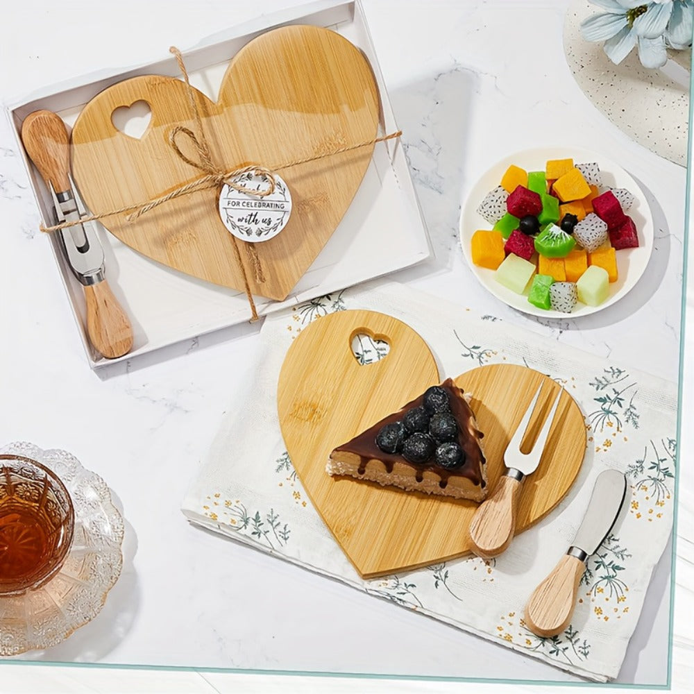 Mini Heart Charcuterie Board Set 6/12 Pack ¨C Wood Cheese Board with Knives Bridal Shower Favor Thank You Gift Box for Wedding Birthday Valentine Christmas Party Guest Bamboo Acacia