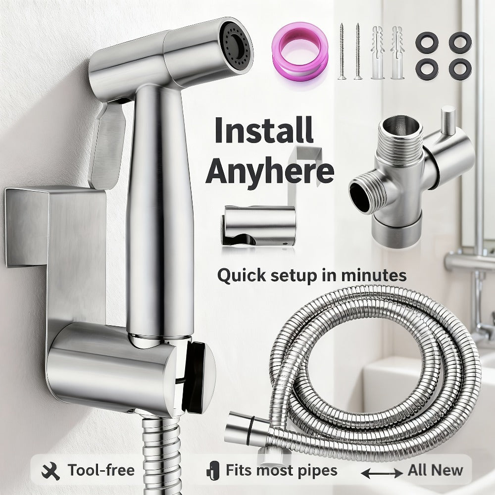 Wall-Mounted Handheld Spray Gun Set with Bracket, Teflon Tape & Flexible Hose ¨C Bathroom Bidet Sprayer for Toilet, Sink, Garden & Pet Washing