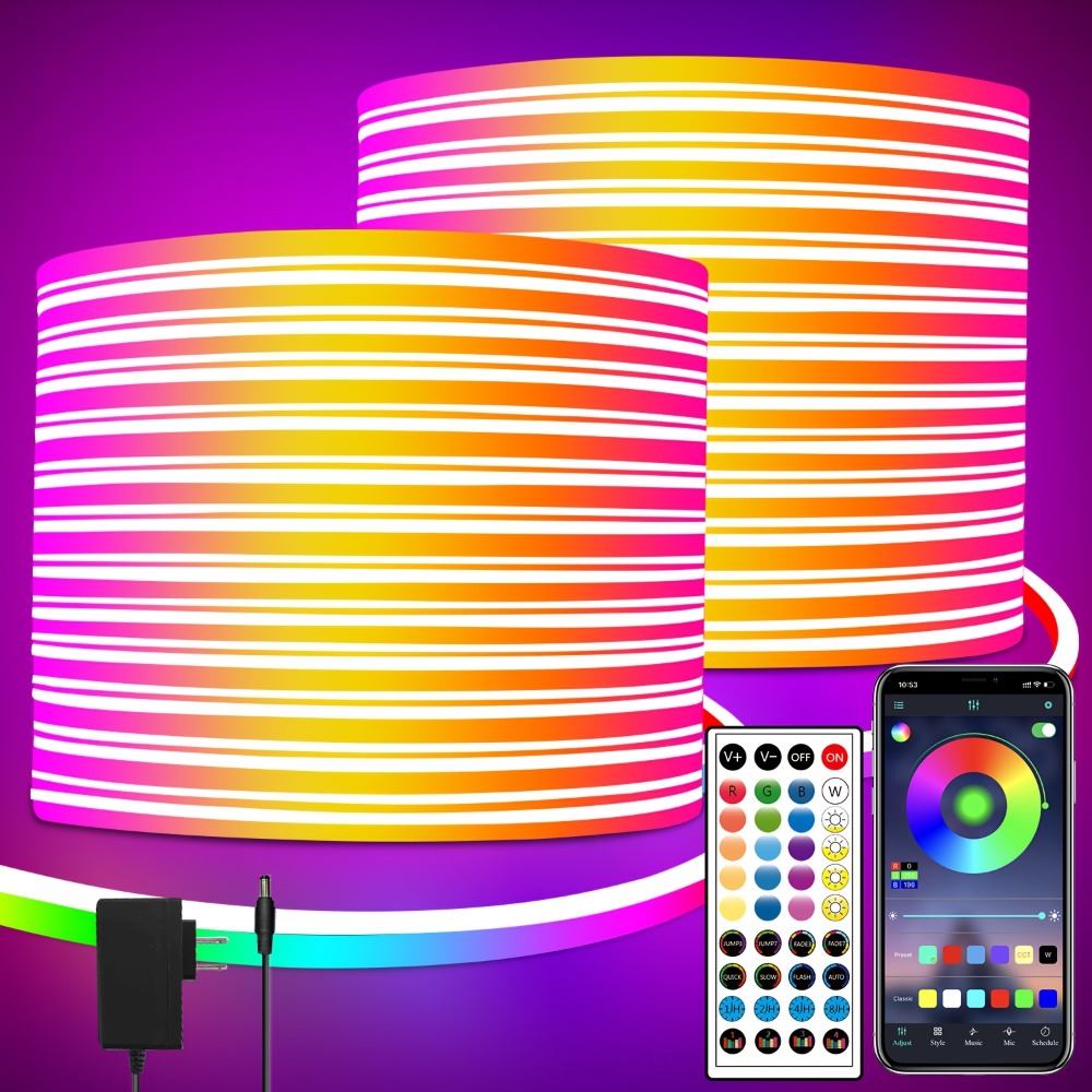 Neon Rope Lights 100ft RGB LED with App & Remote Control, 2 Rolls of 50ft Flexible Neon LED Strip, 24V Safe Low Voltage, for Bedroom, Room Decor, Gaming Setup, Indoor Accent & Holiday Lighting