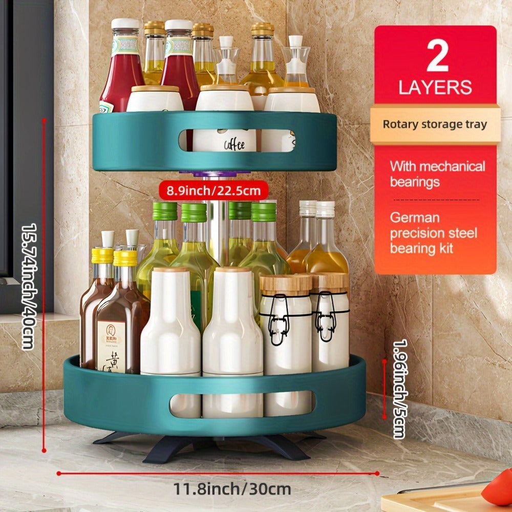 Rotating Spice Rack Double Layer Stainless Steel Countertop Corner Seasoning Storage Organizer for Kitchen Pantry Cabinet Green Silver White Black