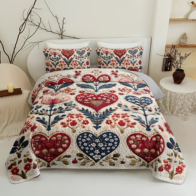 Comforter Set 2 3 Piece Colorful Floral Print Quilt with Pillowcases, Soft Breathable Hypoallergenic Machine Washable Quilted Bed Cover for Twin Full Queen King, Boho Flower Bedding Room Decor