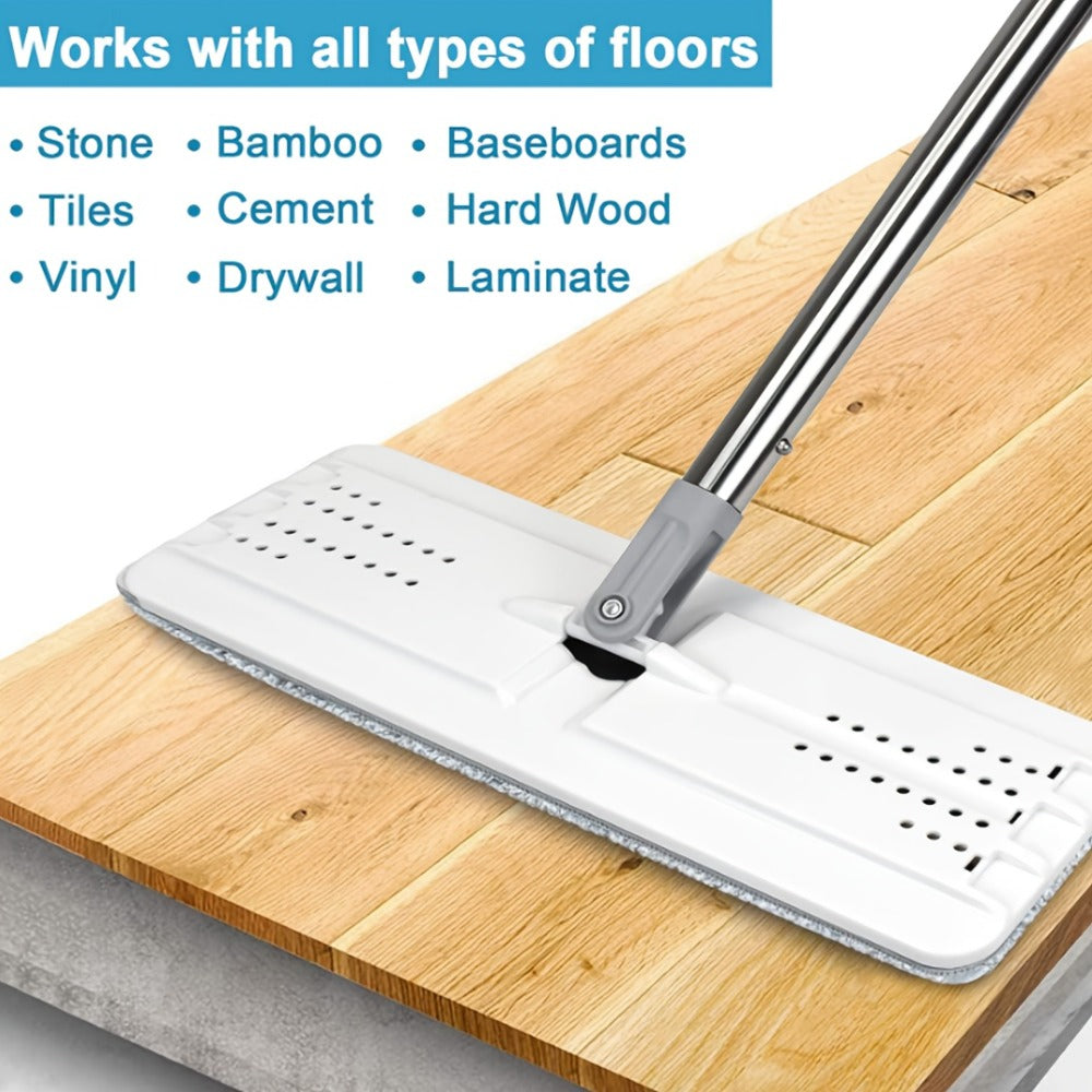 Hands-Free Flat Mop with Bucket Set ¨C 8pcs, 6 Microfiber Pads & Gloves, Dry & Wet Floor Cleaning for Bedroom, Kitchen & Bathroom
