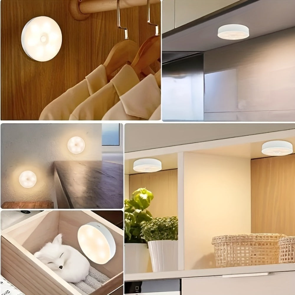 Motion Sensor Night Light 6 Pack Wireless Rechargeable 1000mAh - LED Step Lights with Motion & Light Sensor, Polished Plastic Sconce PVC Shade, Safe Night Lighting for Staircase Bedroom Cabinet Hallway