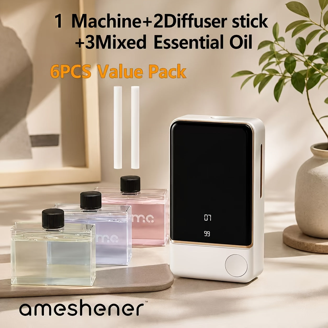 Aromatherapy Diffuser 1800mAh 7-Speed Essential Oil Diffuser with Digital Display Bathroom Odor Eliminator USB Rechargeable Air Freshener Home Decor Gift