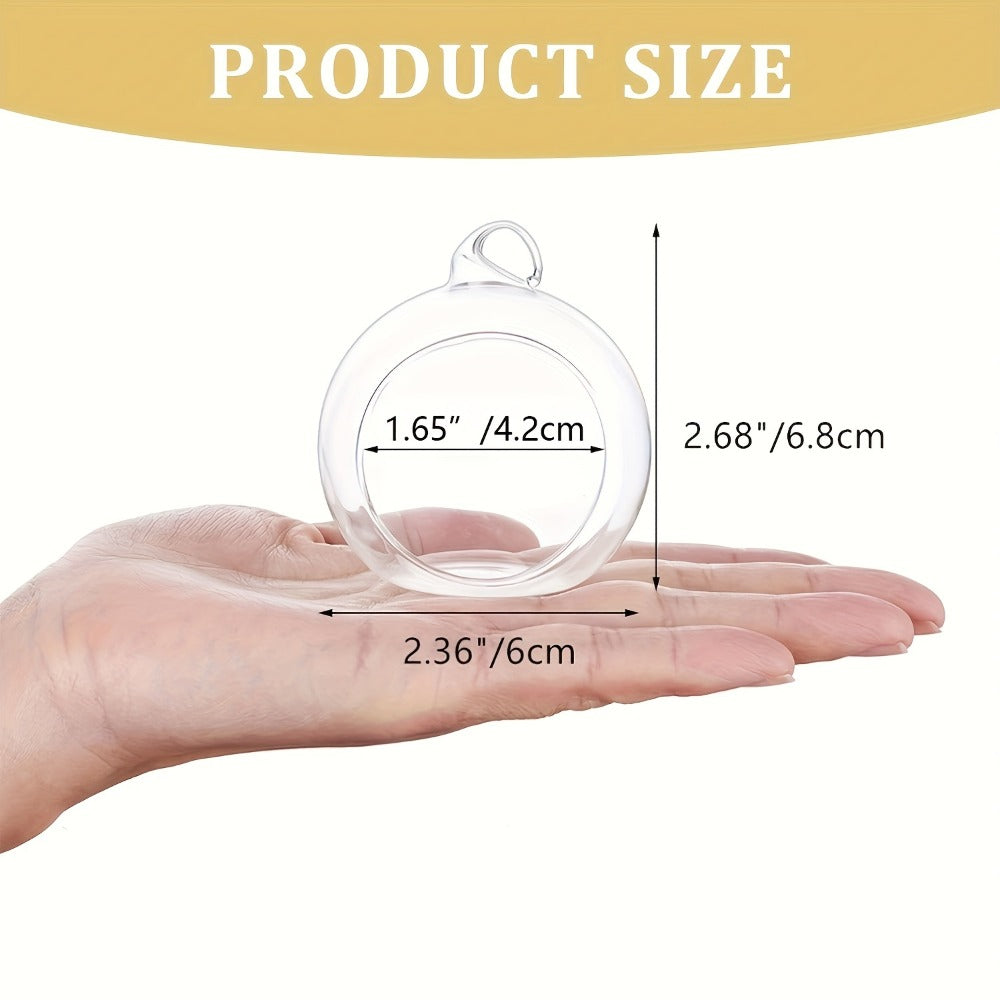 Hanging Glass Ball Candle Holders Set for Wedding Party Christmas Tree Decoration - Clear Glass Tea Light Holders with Hanging Design, Fillable Ornament Balls for Home Decor