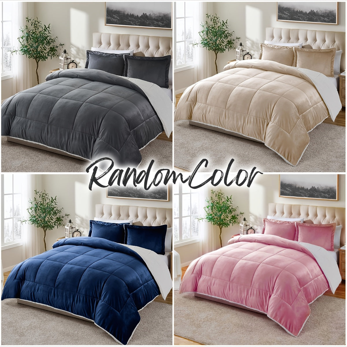 Sherpa Fleece Comforter Set Extra Thick Plush Microfiber Reversible Soft Warm Luxury Bed Blanket Twin XL Full Queen King 10 Colors Lightweight Cozy Bedding