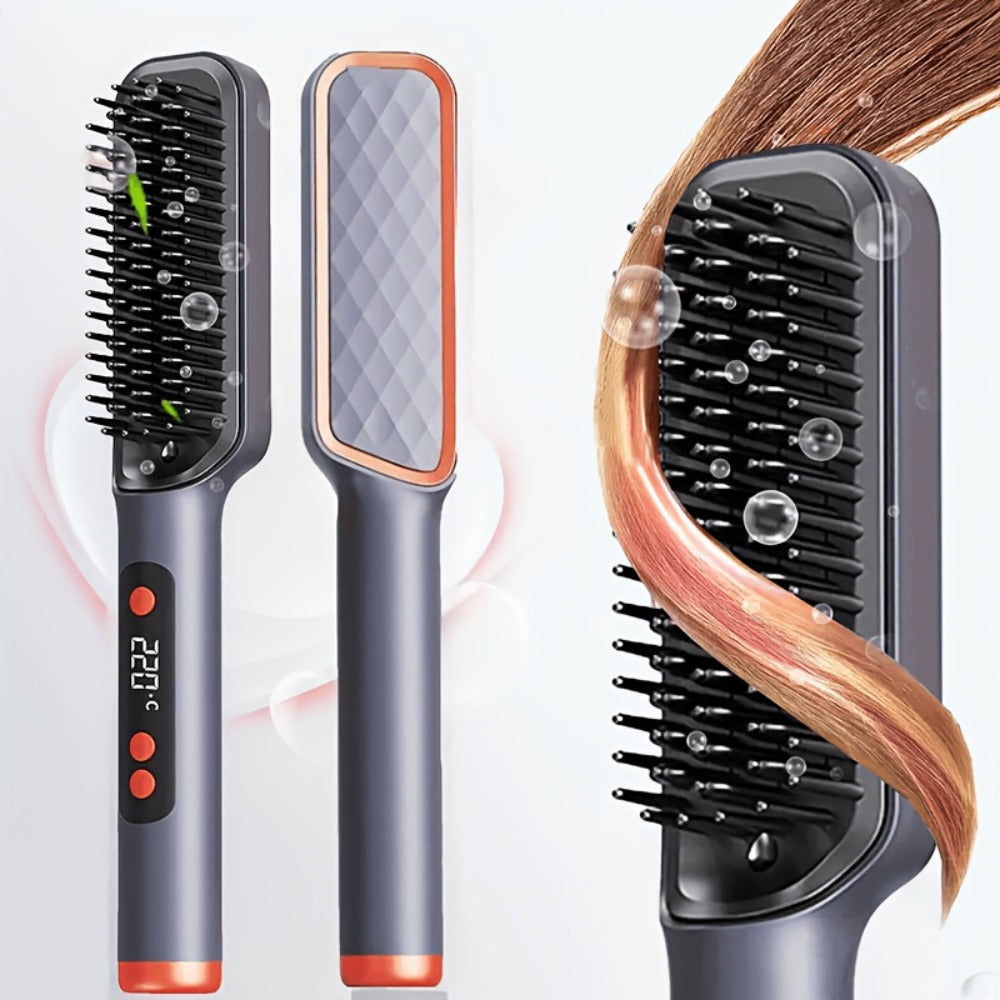Hair Straightening Brush | 30-60 Sec Fast Heating | 3 Temperature Settings | Wide-Spaced Smooth Glide Teeth | Tangle-Free Anti-Winding Anti-Damage | Professional Hair Straightener Comb Gift for Women