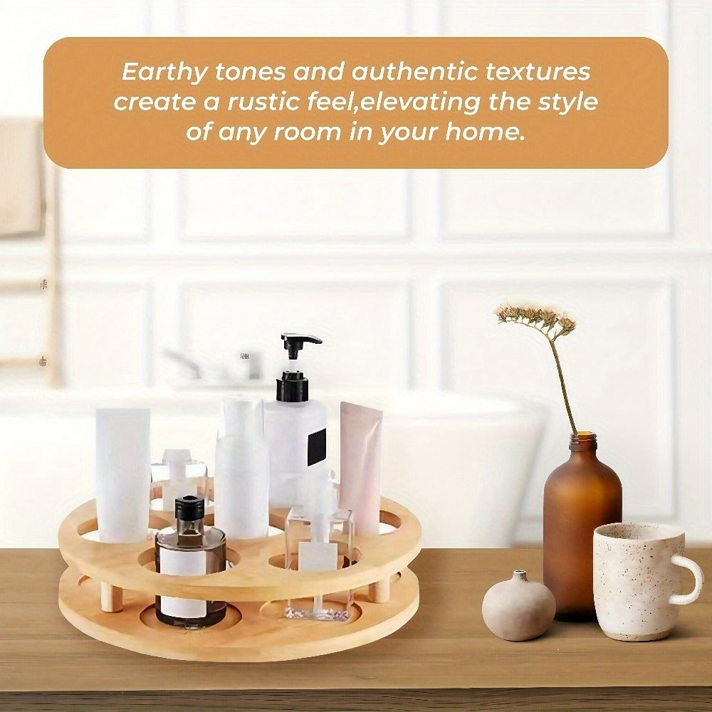 360 Rotating Bamboo Coffee Syrup Organizer 7-Bottle Holder Rack ¨C Countertop Spice Condiment Storage Stand for Kitchen Bar Home Office Desktop Easy Assembly Scratch-Proof Base