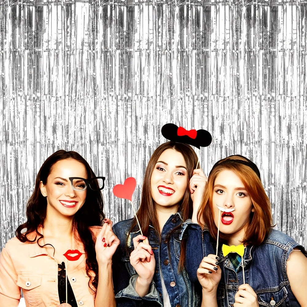 Tinsel Foil Backdrop 6 Packs Metallic Glitter Tassel Curtain ¨C Silver Laser Rain Streamer for Party Photo Booth Birthday Wedding Holiday Doorway Decoration