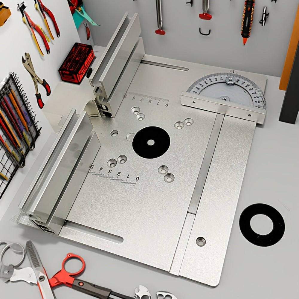 Aluminum Router Table Insert Plate with Fence & Miter Gauge - Precision Woodworking Tool, Dual Function Design, No Electricity Required, Compatible with Standard Router Tables for DIY & Cabinet Making