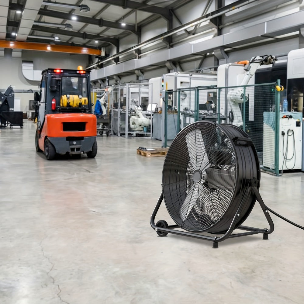 Industrial Drum Fan High Velocity Floor Fan 24 30 Inch | 3-Speed Heavy Duty Metal Air Circulator 360 Tilt Casters ETL Listed | Powerful Warehouse Garage Workshop Patio Commercial Fan | Black Orange Green