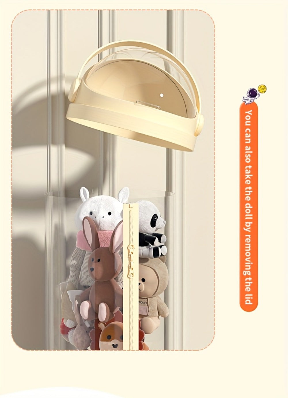 Stuffed Animal Storage Bin Transparent Cylindrical with Zipper ¨C Large Plush Toy Organizer for Kids Bedroom Living Room ¨C Clear Doll Storage Bag Easy Assembly