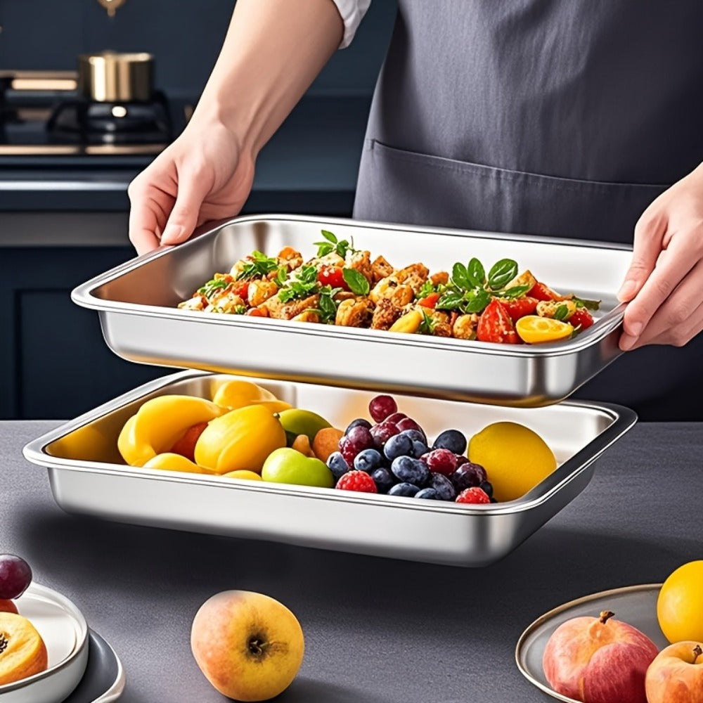 Stainless Steel Food Storage Containers Set of 5 with Lids - Stackable Baking Trays for Meal Prep, Refrigerator Organization & Kitchen Use