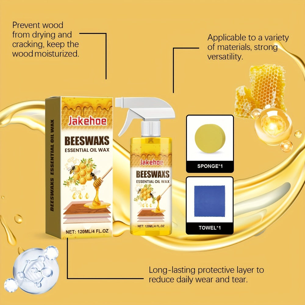 Wood Floor Beeswax Care Spray 4oz Hardwood Floor Cleaner Polish Scratch Repair 3-in-1 Aromatherapy Scent with Sponge and Towel for Hardwood Laminate Parquet