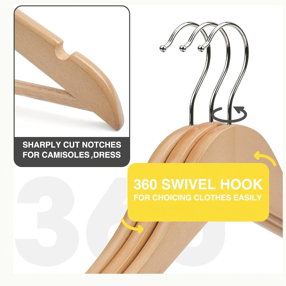 Solid Wood Clothes Hangers Heavy Duty ¨C 10/20/30 Pack Champagne Sturdy Wooden Coat Hangers for Jackets, Dresses & Heavy Coats | Space-Saving Wardrobe Hangers for Home, Office & Hotel Closet Organization