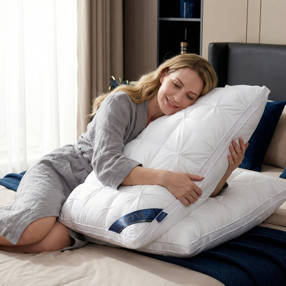 Luxury Hotel Pillows 2PCS, Cool Breathable Pillow Insert, Fluffy Resilient Neck Support, Soft Comfortable Sleeping Pillow, Queen King Size, White Black Navy Pink Gray Brown