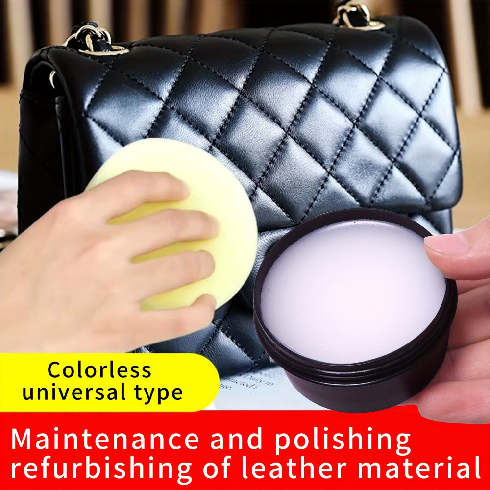 Leather Nourishing Care Kit with Polishing Wax 58g - Colorless Universal Leather Conditioner for Shoes Bags Jackets Furniture, Brightens Repairs & Restores Real & Faux Leather, Includes Applicator Sponge