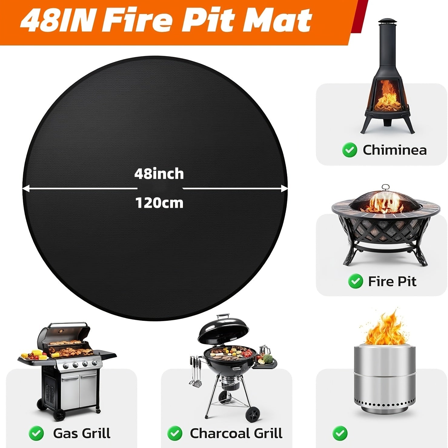 BBQ Grill Mat Fireproof & Heat Resistant - Double-Sided Fiberglass Grill Pad for Outdoor Grills, Fire Pits & Smokers | Waterproof Oil-Proof Deck & Patio Protector | Easy Clean BBQ Splatter Mat