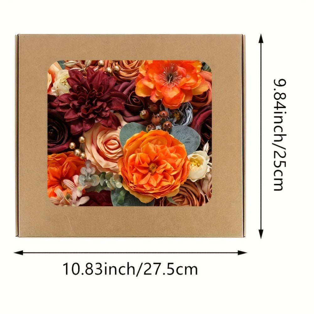 Artificial Flowers Bouquet Set ¨C Foam Roses for Wedding, Fall Halloween Valentine's Day Table Decor, Orange Wine Red Blue