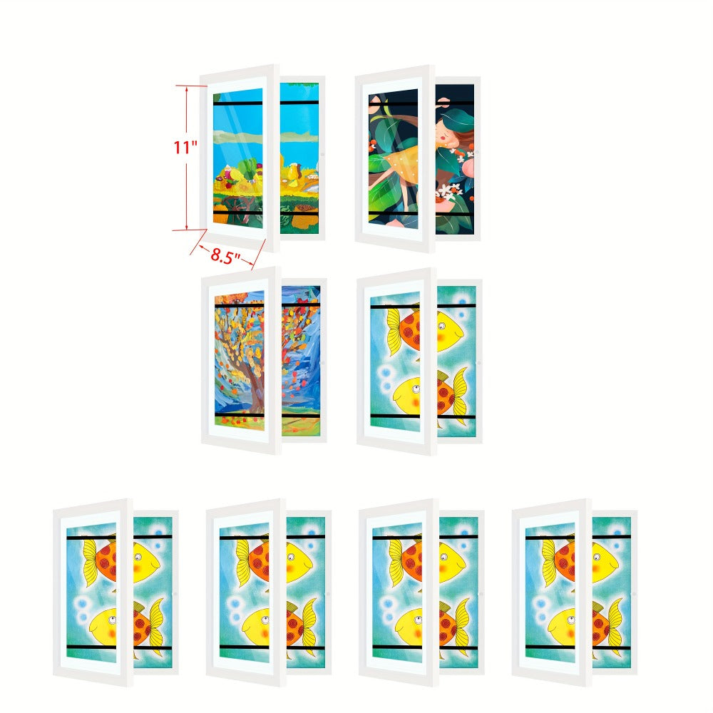 Kids Art Frame Changeable Front-Opening Display ¨C Children Artwork Picture Frame for 8.5x11 & 10x12.5 Drawings, Paintings & School Projects, Perfect Christmas & Holiday Gift, White / Wood / Black, 2/4/8 Pack