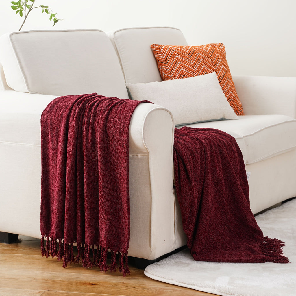 Chenille Fringe Throw Blanket ¨C 180-200gsm Velvety Soft Decorative Throw for Sofa & Couch, Home Decor, 50¡±¡Á60¡±, 17 Colors