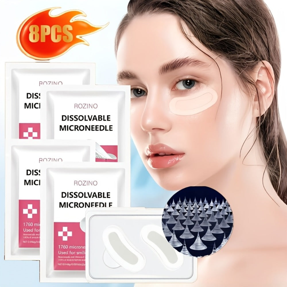 Microneedle Patches Hyaluronic Acid Niacinamide Dissolving Face Patches for Forehead Smile Lines Eye Area Deep Moisturizing Skin Smoothing Brightening Treatment 8pcs