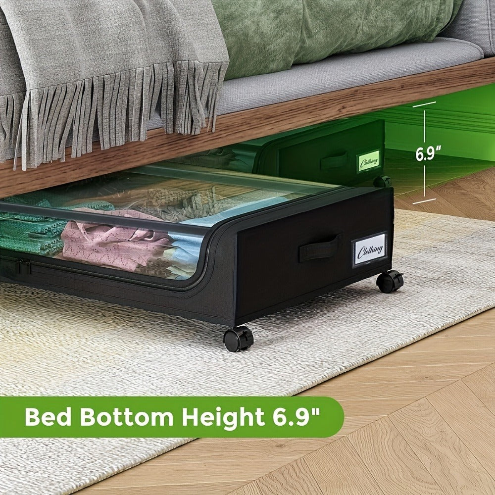 Under Bed Storage Containers with Wheels - Foldable Closet Organizer Bins with Label Holder for Clothing Blankets Shoes Comforter Pillows Bedding