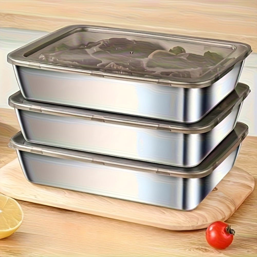 Stainless Steel Food Storage Containers with Lids 5pcs Set Durable Baking Trays Reusable Meal Prep Containers for Picnic Refrigerator Organization Kitchen Essentials Flip Top Closure Easy to Clean
