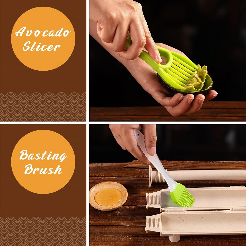 Sushi Making Kit 22-in-1 with Bamboo Rolling Mats Chef Knife Triangle Nigiri Gunkan Molds Chopsticks Beginner Guide ¨C Complete DIY Sushi Set for Home Kitchen Japanese Cooking Gift