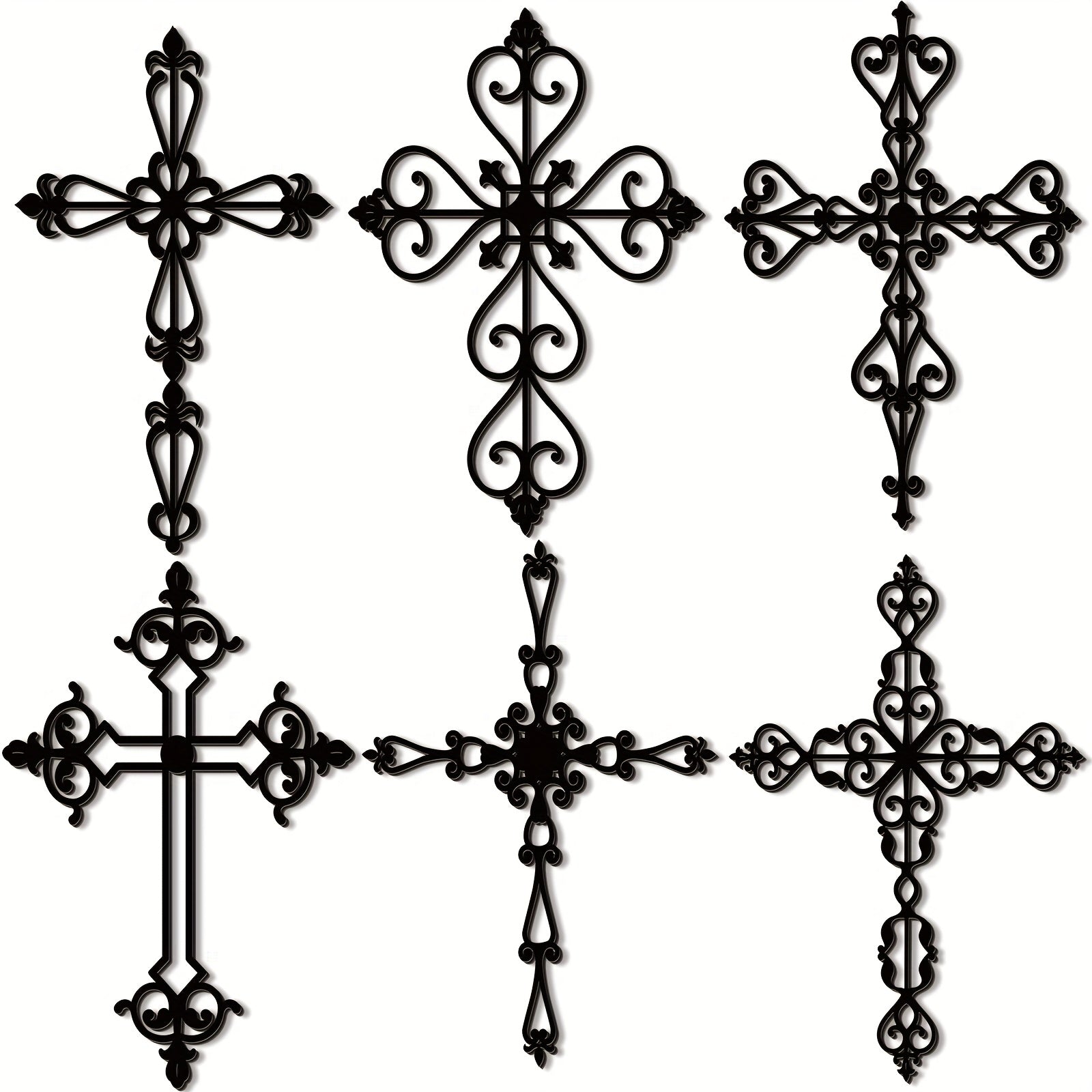 Wooden Wall Cross 6pcs Hand-Carved Vintage Wood Crucifix with Christ Figure, Large 12x8 Inch Religious Wall Decor for Home Church Chapel Decorations