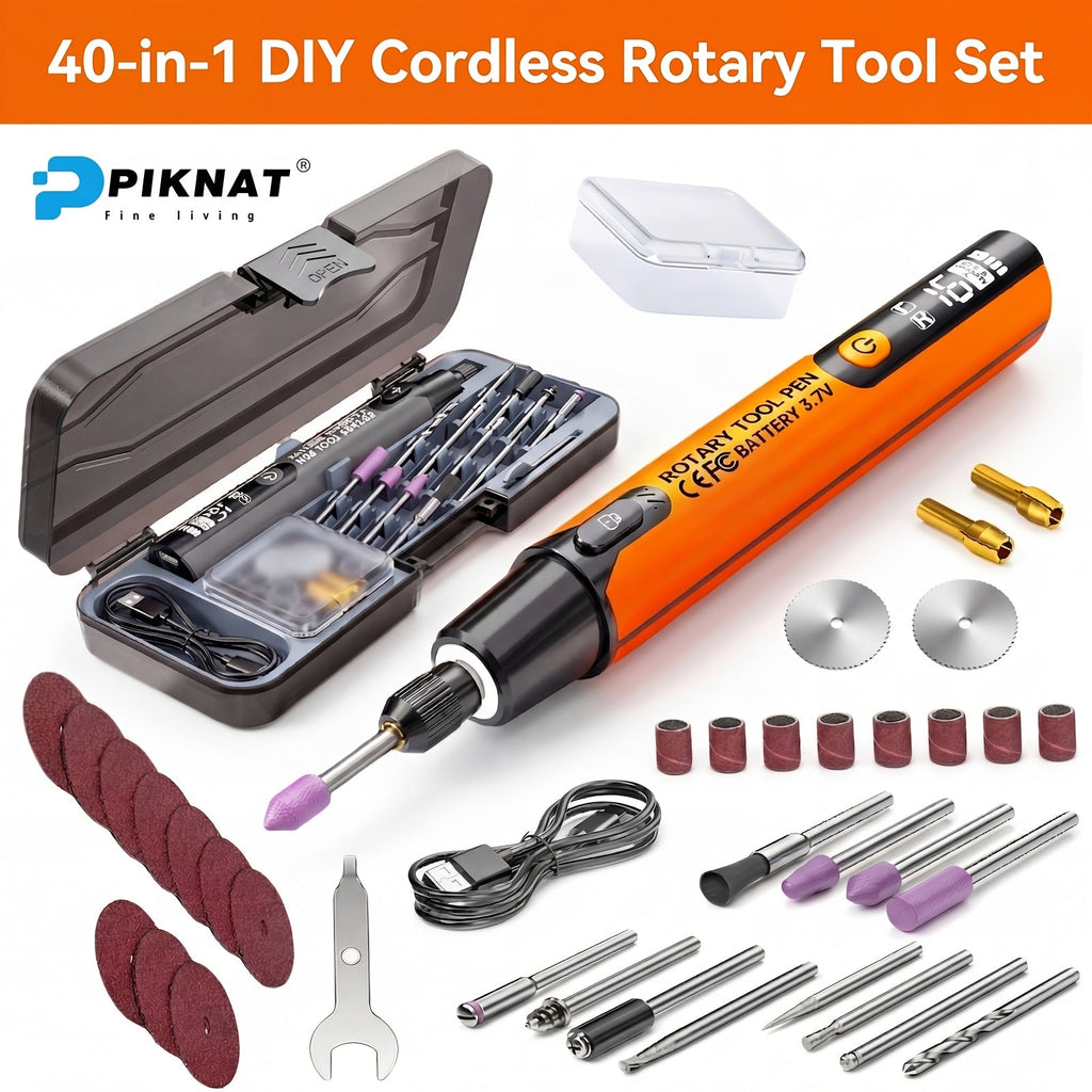 Rotary Tool Kit Cordless 40-in-1 6-Speed 16000RPM Electric Handheld Grinder with LCD Display LED Light for Engraving Grinding Polishing Drilling Carving DIY