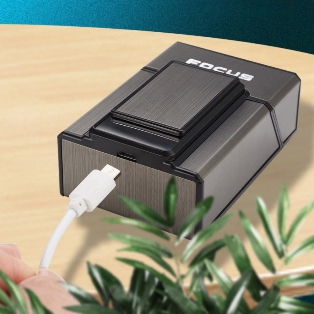 Cigarette Case with Built-in USB Rechargeable Lighter, Tungsten Filament Windproof Electric Igniter, One-Button Pop-Up, Holds 20 Cigarettes, Compatible with Soft & Hard Packs ¨C Travel Cigarette Holder