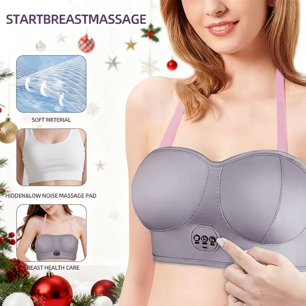 Electric Chest Massager Vibration Rechargeable - Intelligent Constant Temperature Heating Massage Bra for Women, Multi-Functional Wearable Chest Massager for Home Use, Sports Cross-Back Design XXL Size