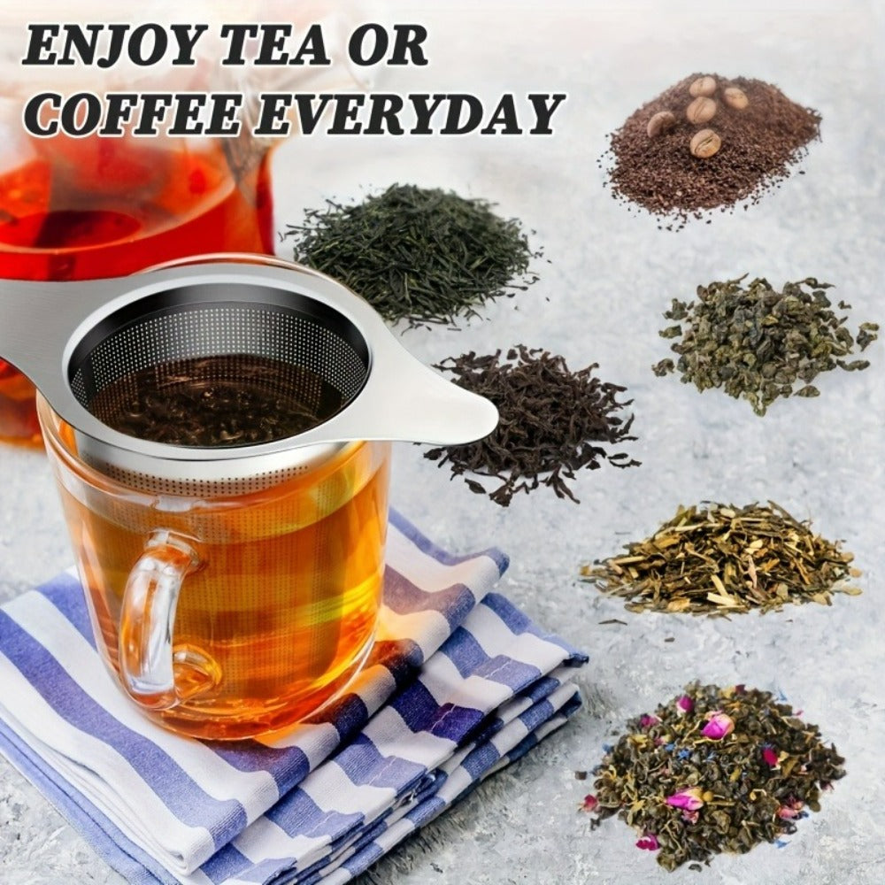 Stainless Steel Tea Strainer Set of 4 with Lid ¨C Fine Mesh Tea Infuser with Dual Handles for Loose Leaf Tea, Herbs & Spices ¨C Ergonomic Grip, Durable & Easy to Clean