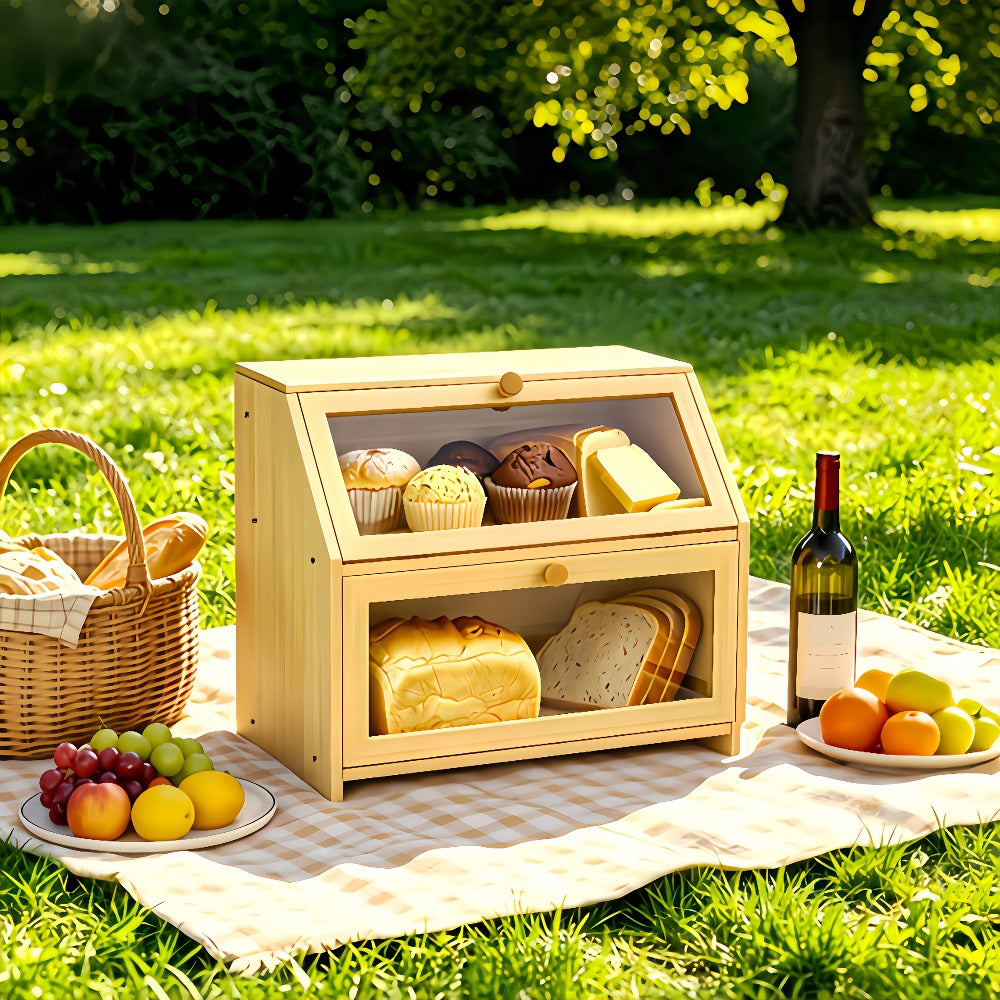 Bread Box for Kitchen Countertop ¨C Large Capacity Bread Storage Container with Transparent Window, Multi-Layer Design for Loaves, Pastries & Baked Goods ¨C Modern Food Storage Box