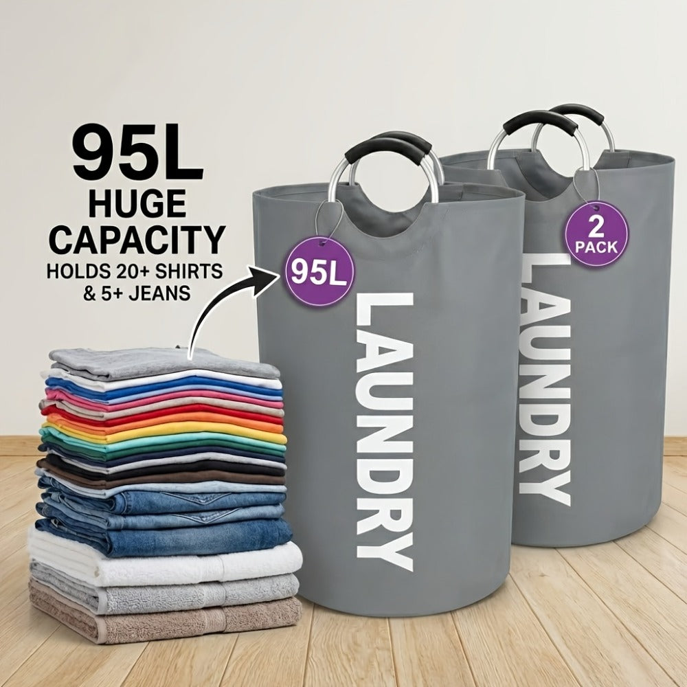 Extra Large Foldable Laundry Basket Set 95L/25.1 Gal Waterproof Oxford Cloth Tall Storage Baskets for Bedroom Bathroom Dorm Wardrobe Organization