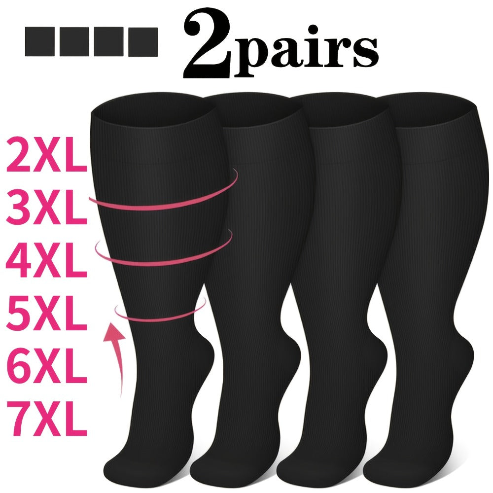 Plus Size Compression Socks 2 Pairs High Elasticity Sports Fitness Oversized Socks for Men Women 2XL 3XL 4XL 5XL 6XL 7XL Running Athletic Support