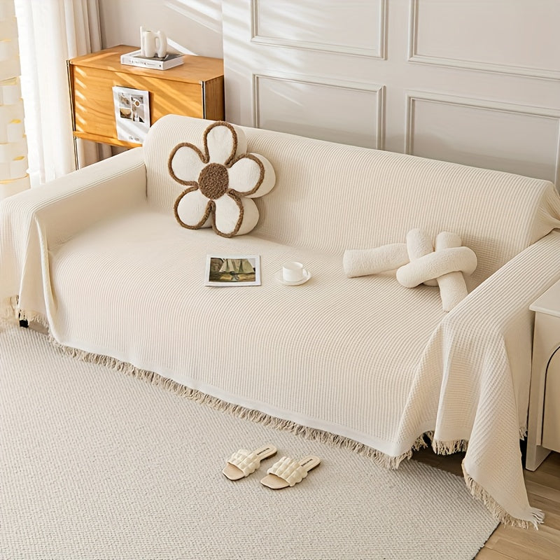 Sofa Throw Cover with Tassels Scratch Resistant Breathable Couch Blanket Slipcover Multifunctional All Season Settee Cover for Living Room Bedroom - Multiple Sizes and Colors