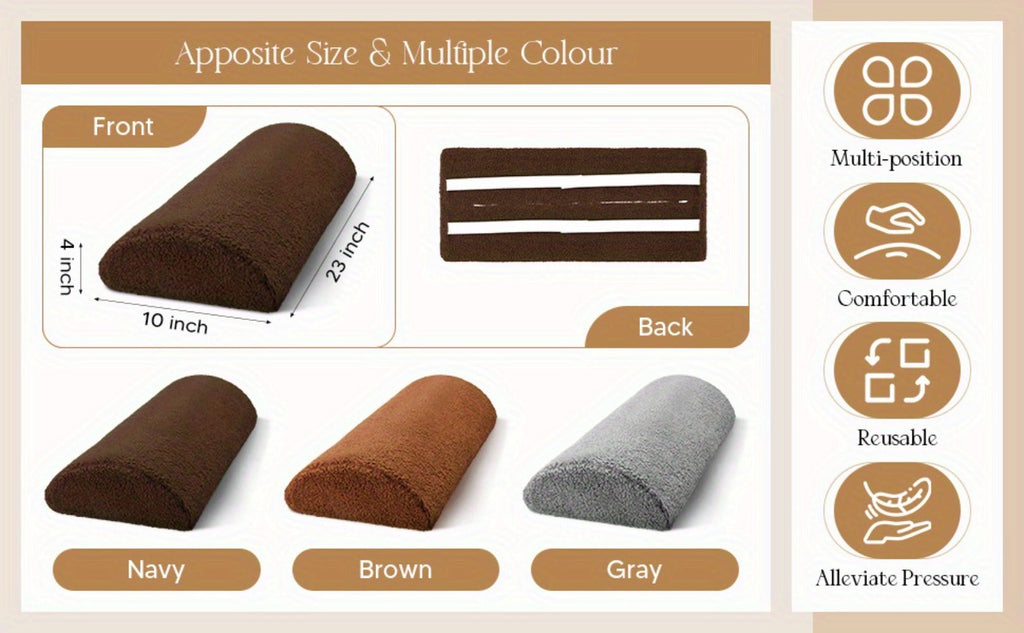 Memory Foam Bolster Pillow for Sleeping ¨C Sherpa Half Roll Leg Support Pillow for Bed, Chair & Sofa | Head, Back & Knee Rest Cushion
