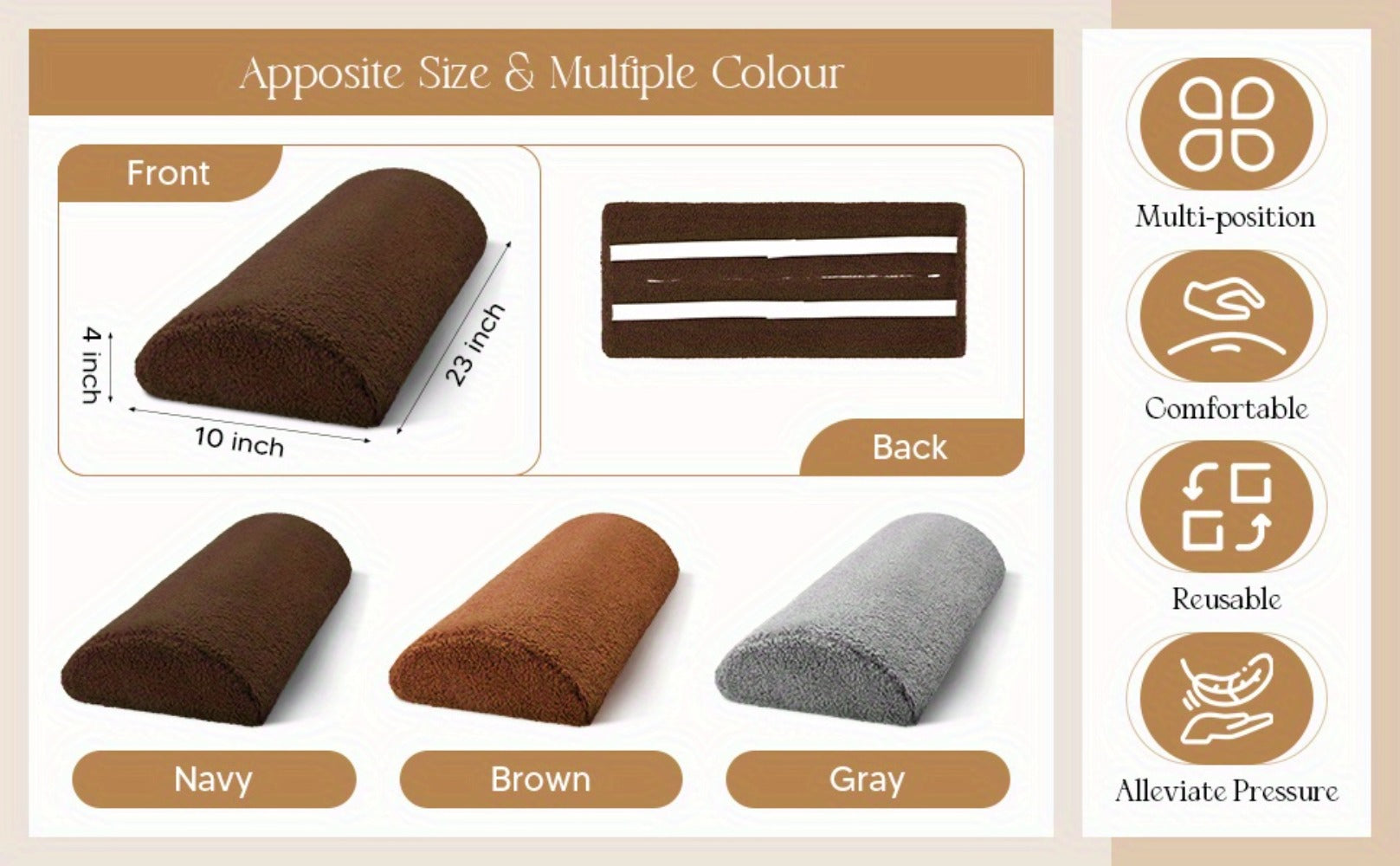 Memory Foam Bolster Pillow for Sleeping ¨C Sherpa Half Roll Leg Support Pillow for Bed, Chair & Sofa | Head, Back & Knee Rest Cushion