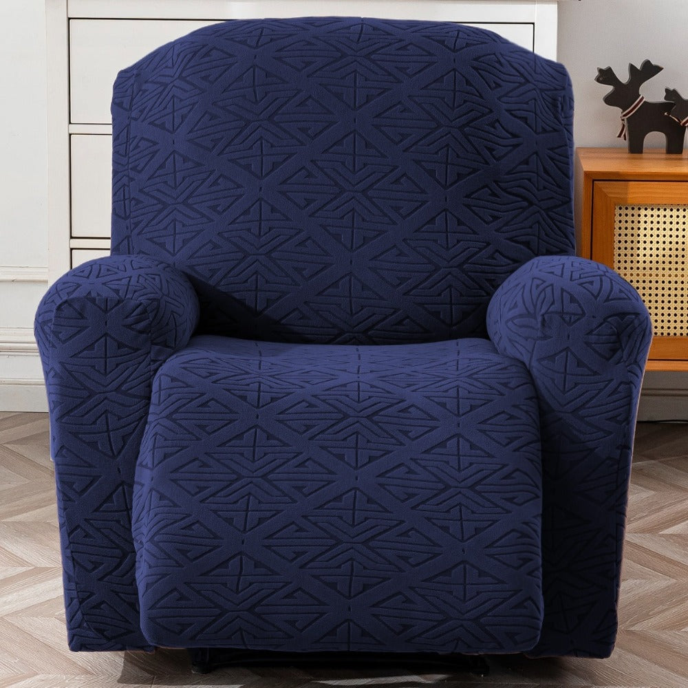 Stretch Recliner Chair Cover 4-Piece Slipcover Non-Slip Elastic Recliner Protector Polar Fleece Jacquard Fabric Pet Scratch Proof Easy Install for Lazy Boy Recliner