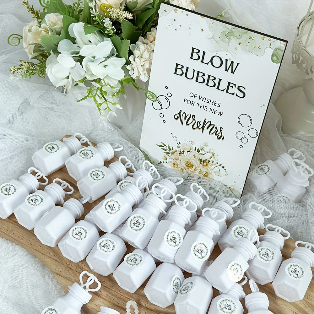 Wedding Bubble Bottle Party Favor Set 50 Mini Bottles with Wooden Sign & Stickers ¨C Liquid-Free for Weddings Birthdays Showers