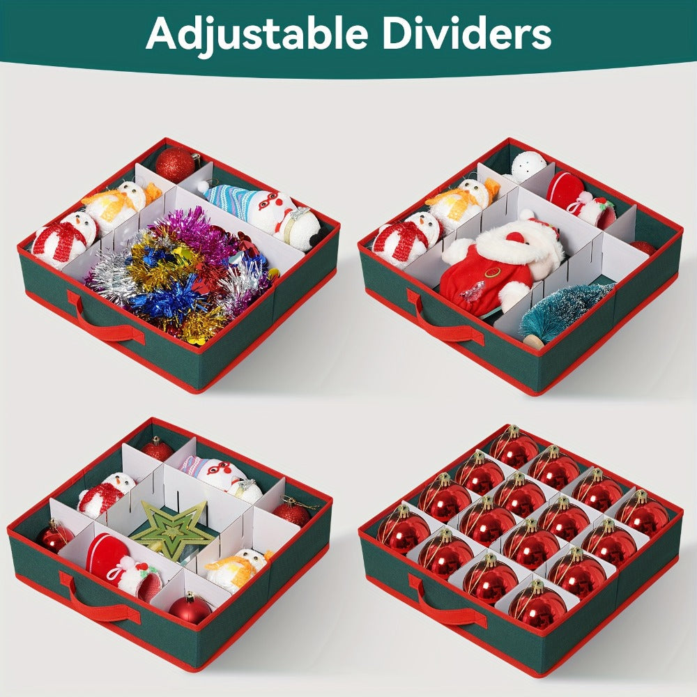 Christmas Ornament Storage Box 128 Slots 8 Trays Stackable Large Capacity Holiday Organizer with Lid Side Open Adjustable Dividers Removable Trays Red Green