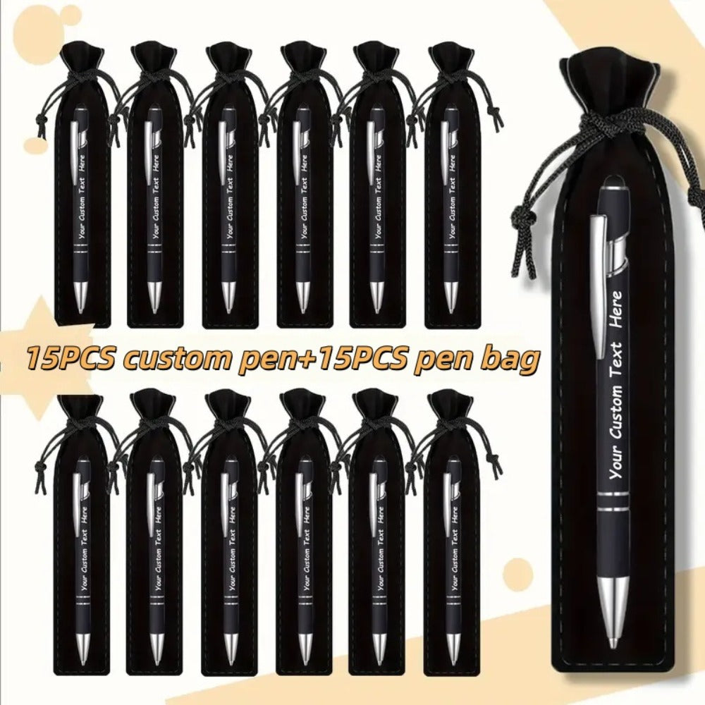 Custom Ballpoint Pens with Pencil Pouch Bulk Set ¨C Personalized Ballpoint Pen Pack for Corporate Gifts, School Supplies, Office Promotions | 20/30/80 PCS Customized Pen & Bag Bundle