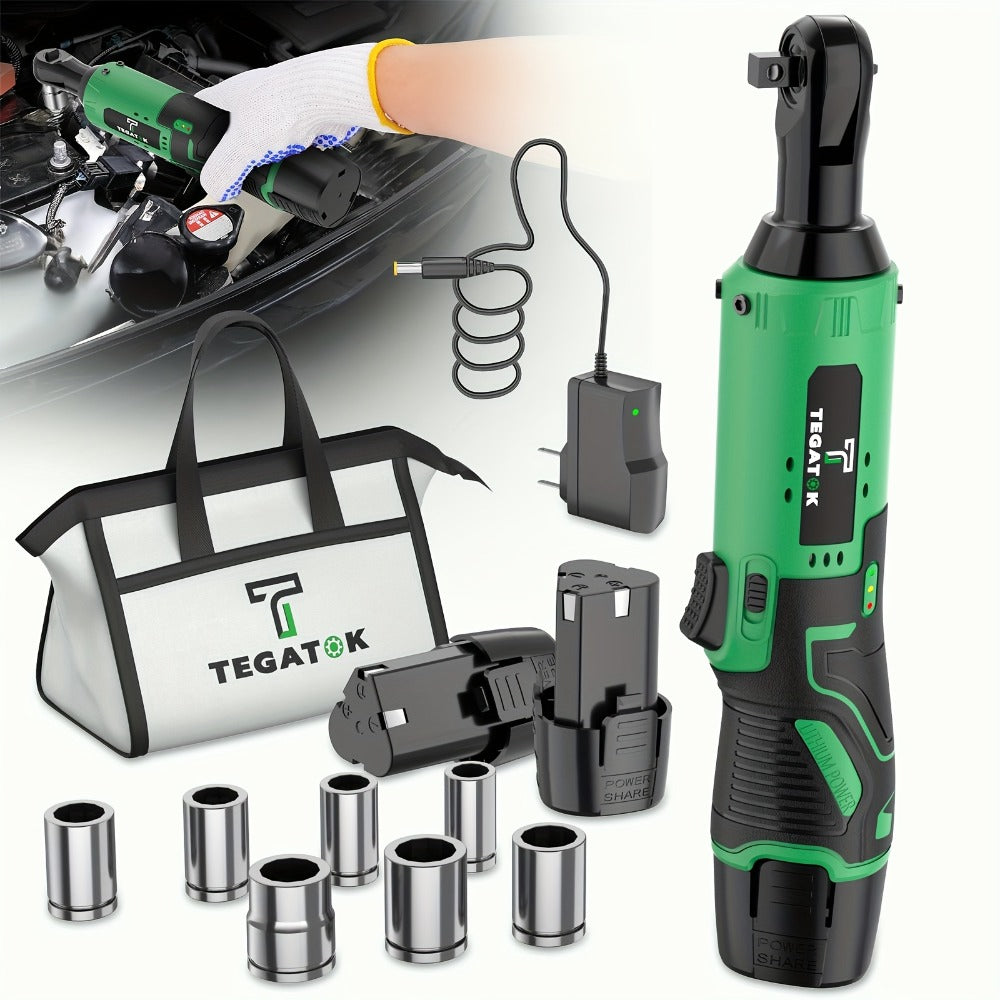 12V Cordless Ratchet Wrench Set 3/8¡± Drive | 40 Ft-lbs Torque, Variable Speed Trigger, Lithium-Ion Battery, 7 Sockets Included