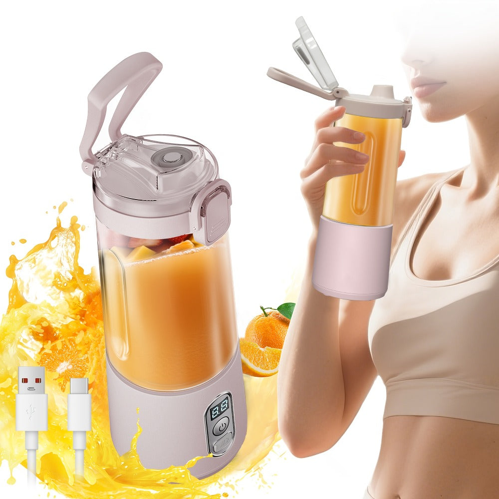 Portable Smoothie Blender USB-C Fast Charge 6-Blade Stainless Steel ¨C Digital Timer Battery Display High-Speed Ice Crush No-Spill Lid | Protein Shake Gym Travel Blender in Black Pink White