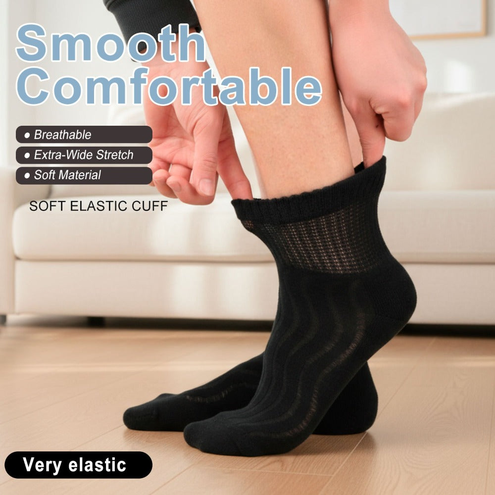 Diabetic Socks for Men & Women, 12 Pairs Non-Binding Wide Top Ankle Socks with Extra Cushioned Sole, Seamless Toe, Soft Cotton Comfort Socks for Sensitive Feet, Black & White