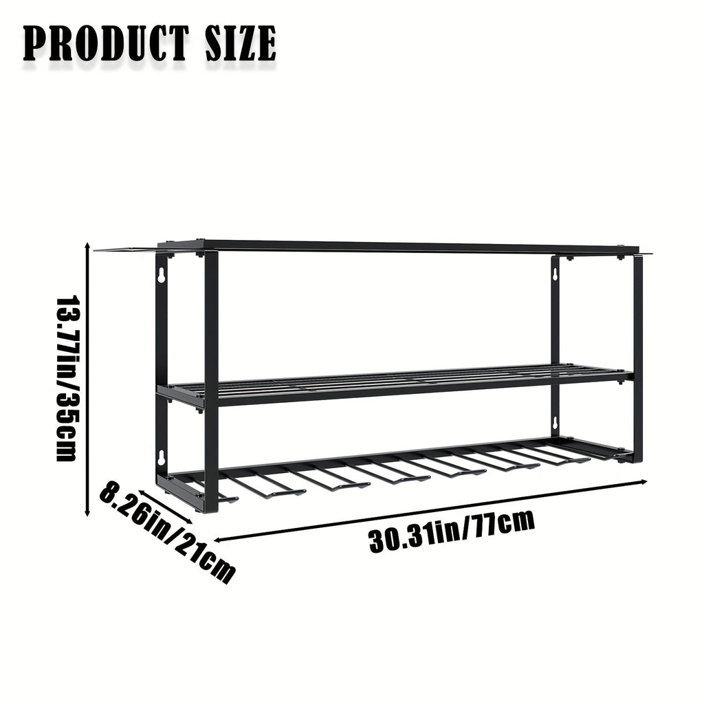 Wall Mount Power Tool Storage Rack, Heavy-Duty 150 Lb Steel 3-Tier & 4-Tier Garage Tool Organizer with 7 Bit Holders ¨C Workshop Shed Basement Wall Storage