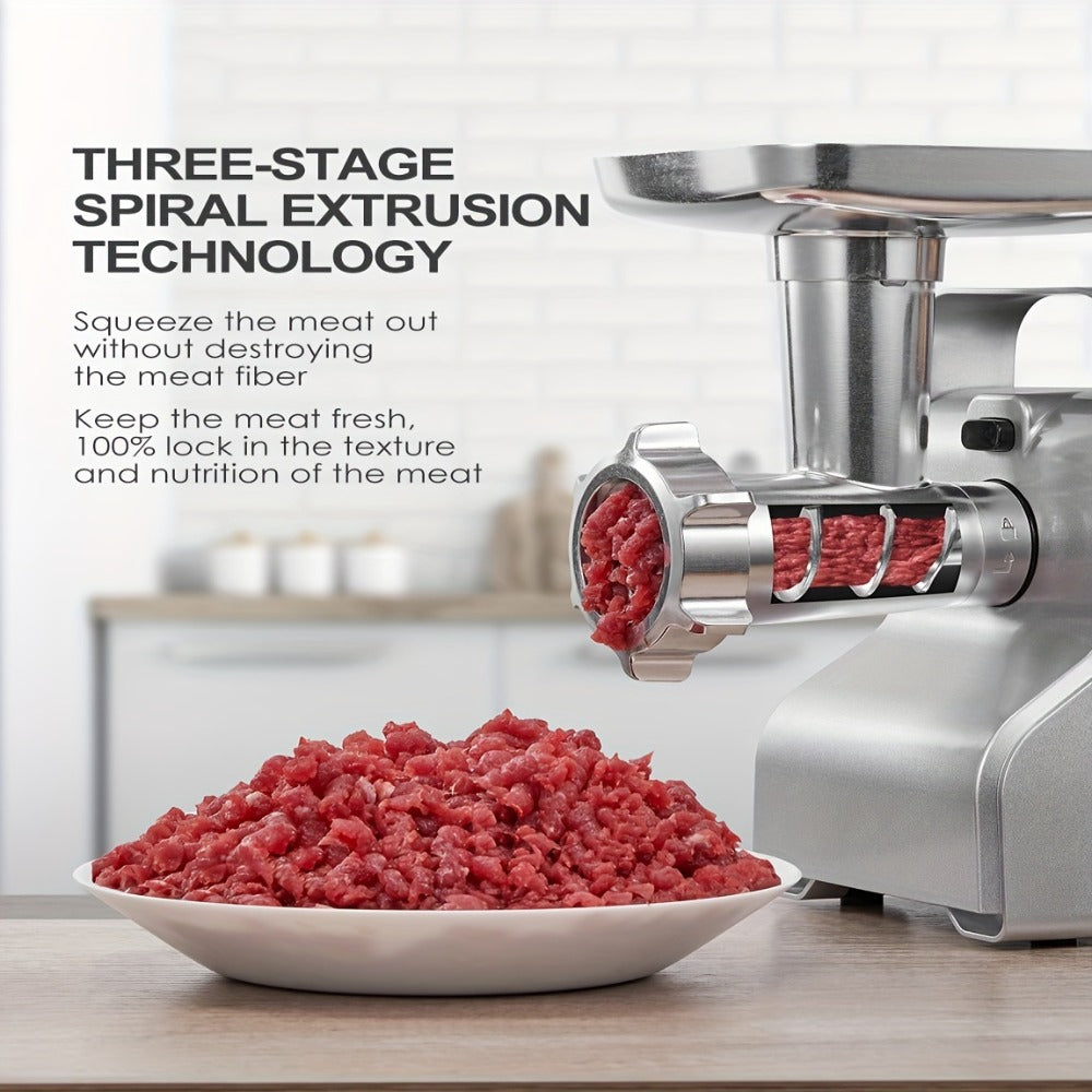 Electric Meat Grinder 5-in-1 with Sausage Stuffer Vegetable Slicer Tomato Juicer Kubbe Kit 3 Grinding Plates 3 Speed Settings 4.5 lbs per Min